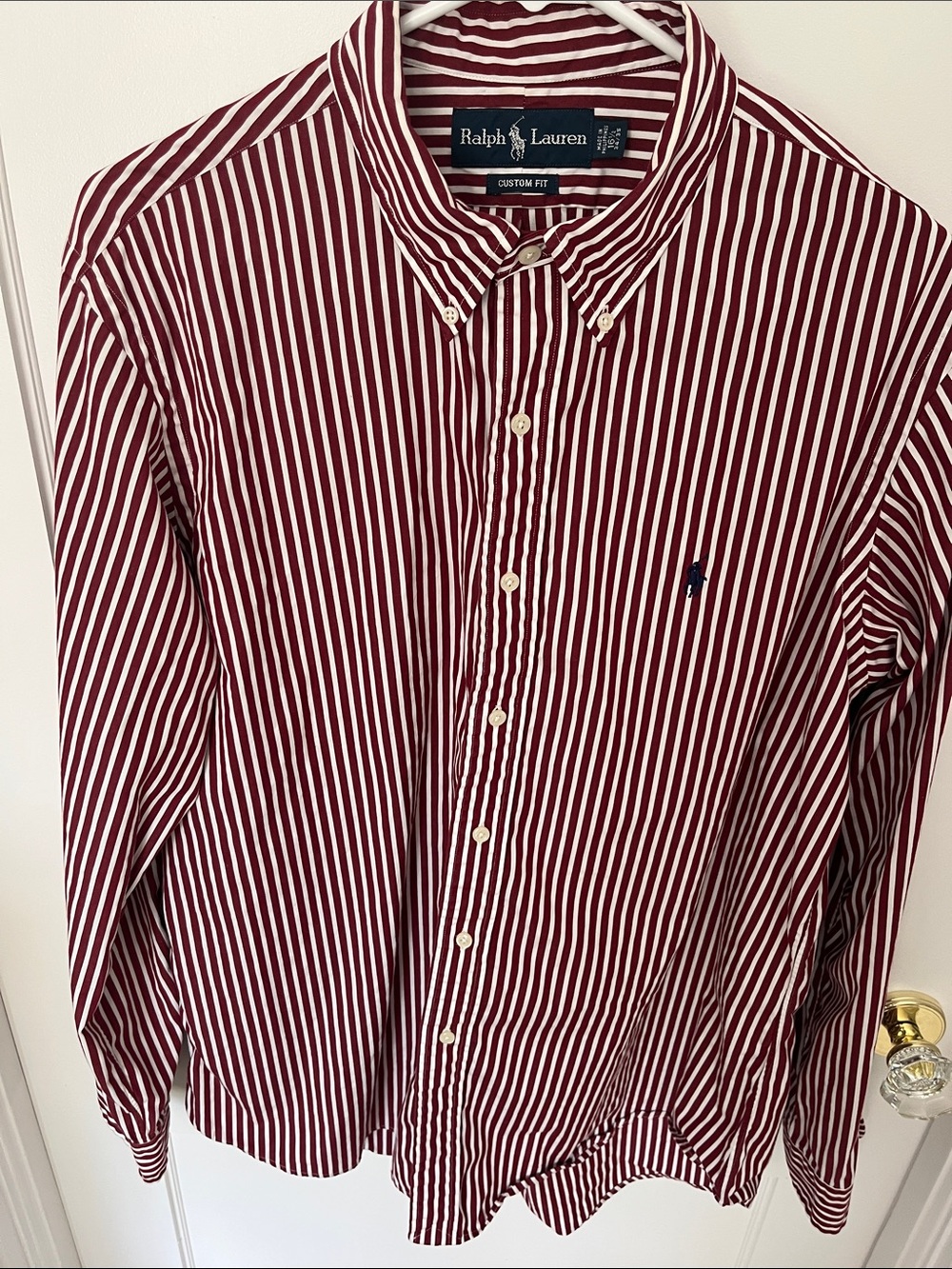 Ralph Lauren Red and White Vertical Stripe Button-Down Shirt